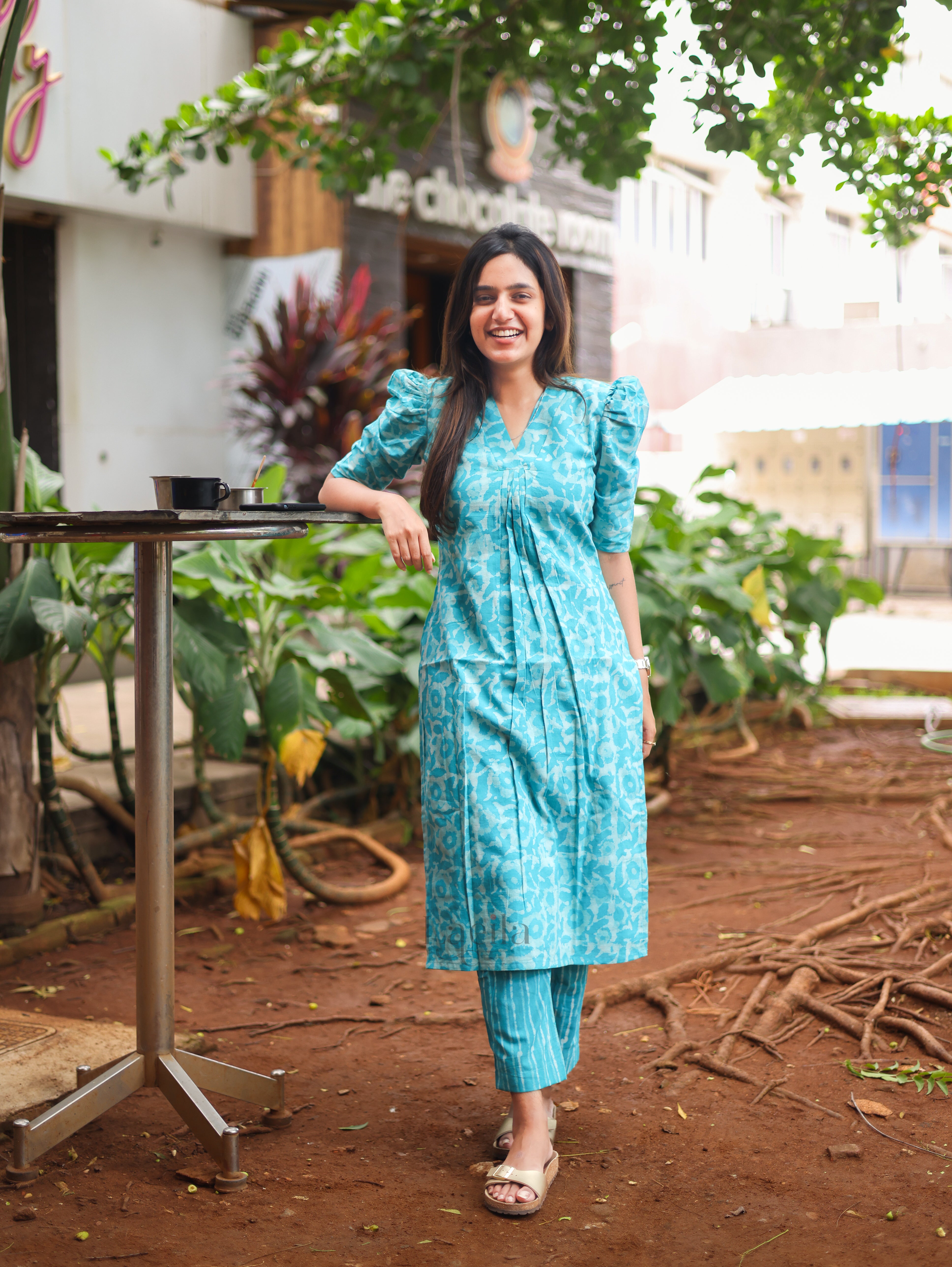 Light Blue cotton printed top and bottom set